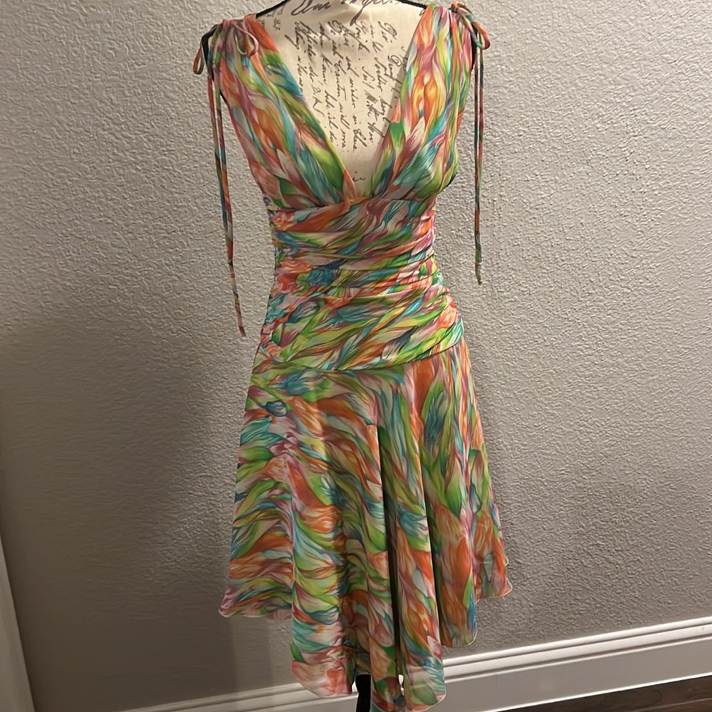 A.B.S Multi Color Deep V Sundress Sz 4 - image 2